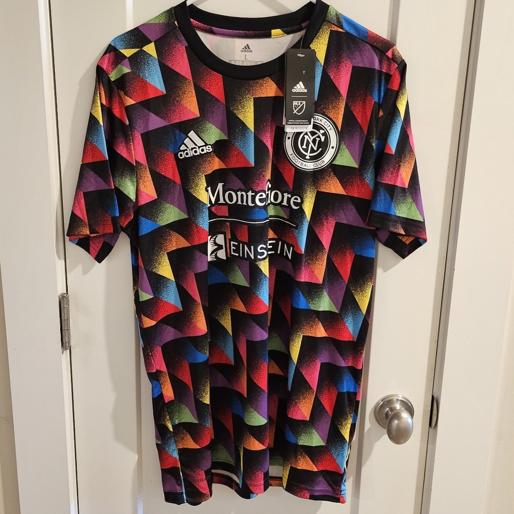 NWT Adidas New York City FC Football Club Pride Pre-Match Soccer Jersey - Large